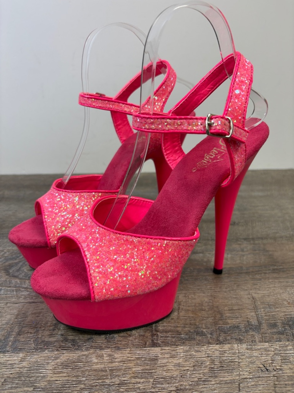 Pleaser Delight Neon Pink Glitter Platform Heels Size 9 Exotic Dancer Shoes